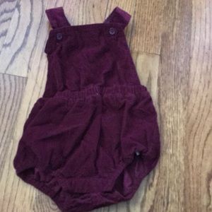 Wine colored corduroy overall bubble romper